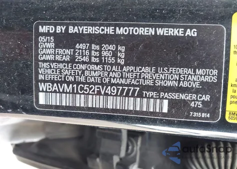 2015 BMW X1 Sdrive28I from USA, damaged, VIN WBAVM1C52FV497777